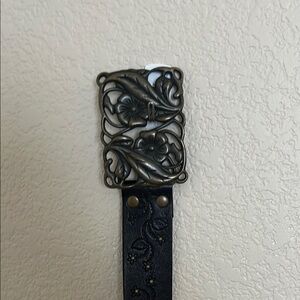 Fossil Black Floral Embossed Belt Size Large